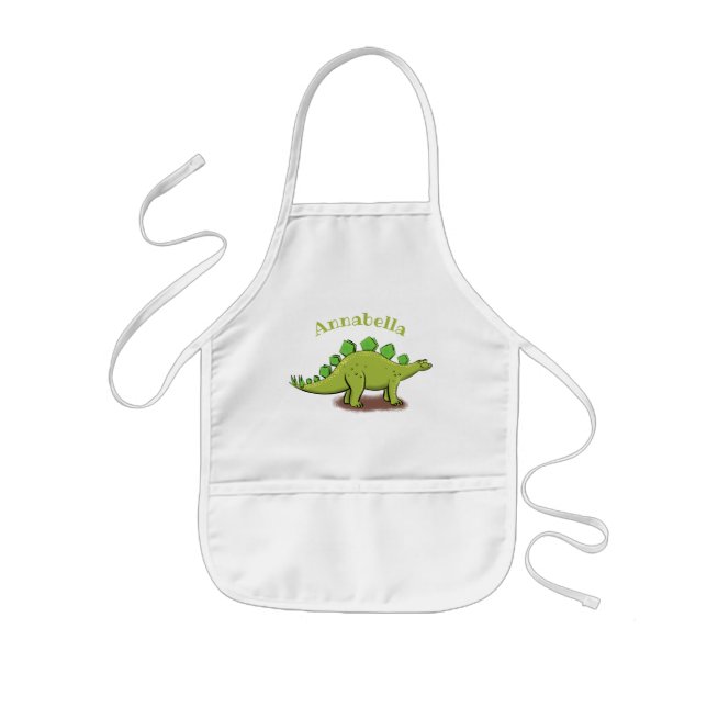 Funny green stegosaurus dinosaur cartoon kids apron (Front)