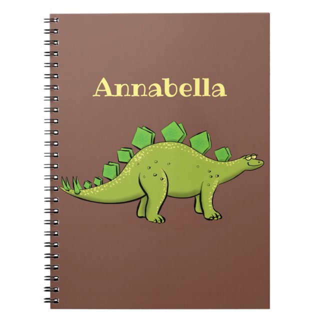 Funny green stegosaurus dinosaur cartoon notebook (Front)