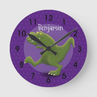 Funny green t rex dinosaur cartoon illustration