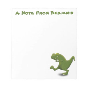 Funny green t rex dinosaur cartoon illustraton notepad