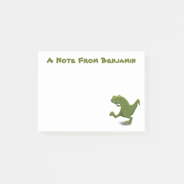 Funny green t rex dinosaur cartoon illustraton post-it notes (Front)