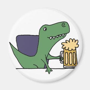 Funny Green T-Rex Dinosaur Drinking Beer Magnet