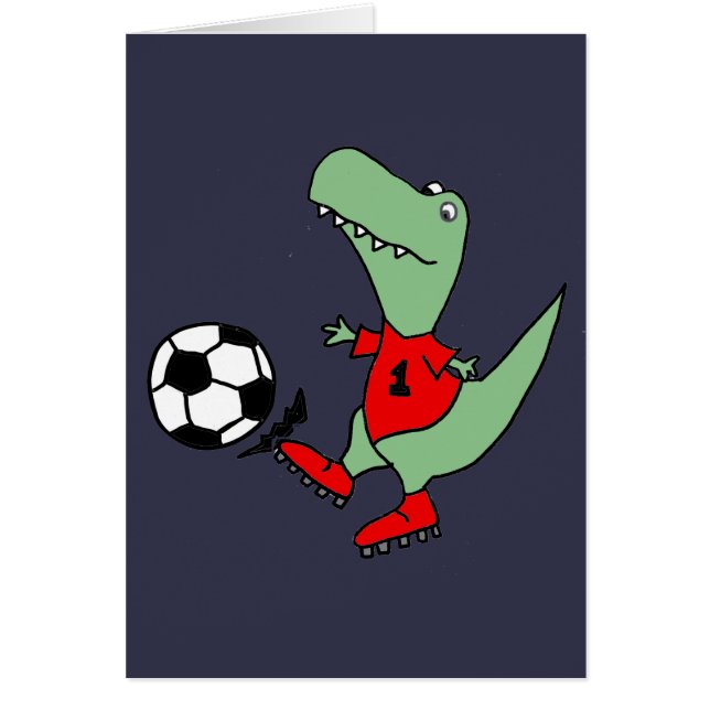 Funny Green T-rex Dinosaur Playing Soccer (Front)