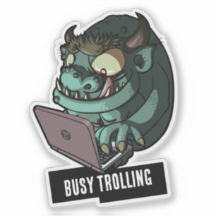 Funny Green Troll Busy Trolling On Laptop Cartoon