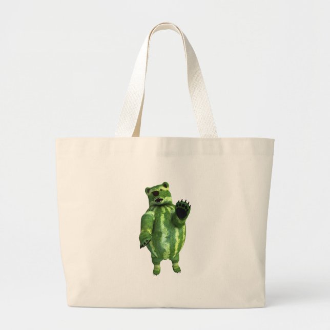 Funny Green Watermelons Bear Large Tote Bag (Front)