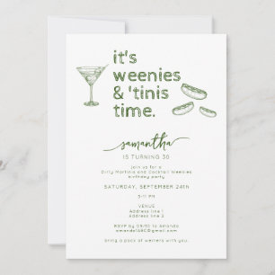 Funny Green Weenies & Tinis Martini Birthday Party Invitation