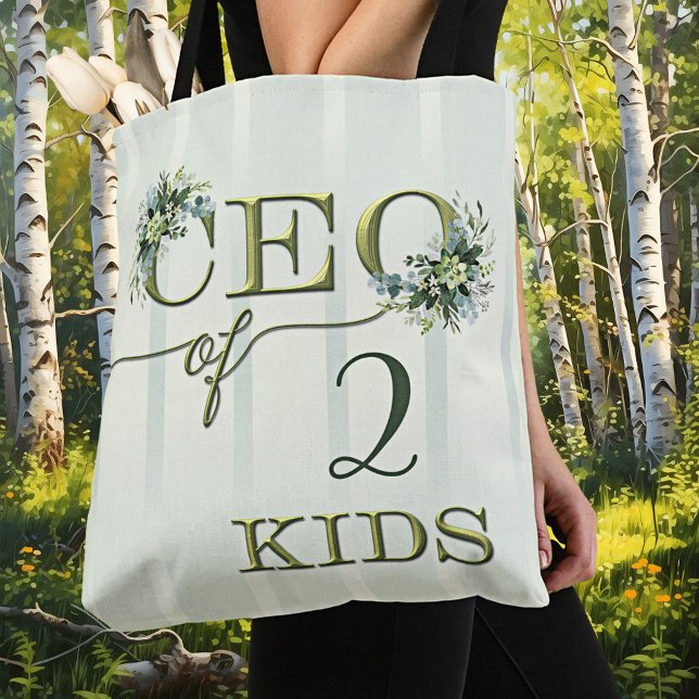 Funny Greenery Watercolor Mum Tote Bag (A funny green striped tote bag featuring stylized texts with watercolor greenery - mom - mother)