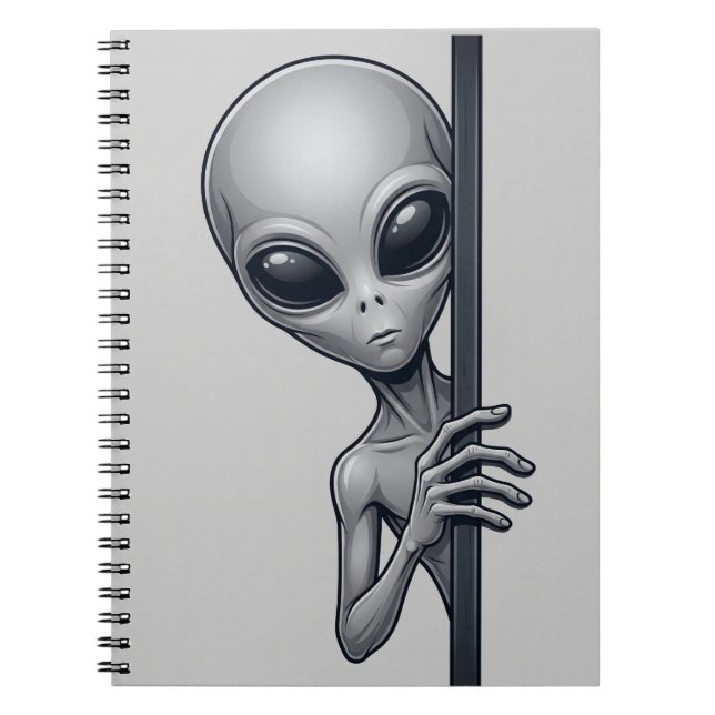  Funny Grey Alien Peeking UFO Space Design Notebook (Front)