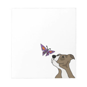 Funny Grey and White Pitbull and Butterfly Notepad