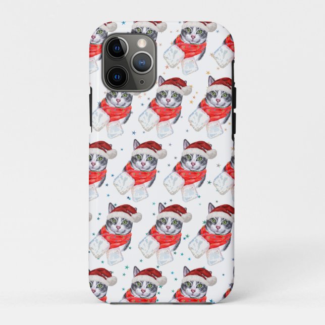 Funny Grey and White Tabby Cat Christmas Case-Mate iPhone Case (Back)