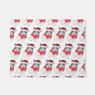 Funny Grey and White Tabby Cat Christmas Doormat