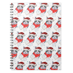 Funny Grey and White Tabby Cat Christmas Notebook