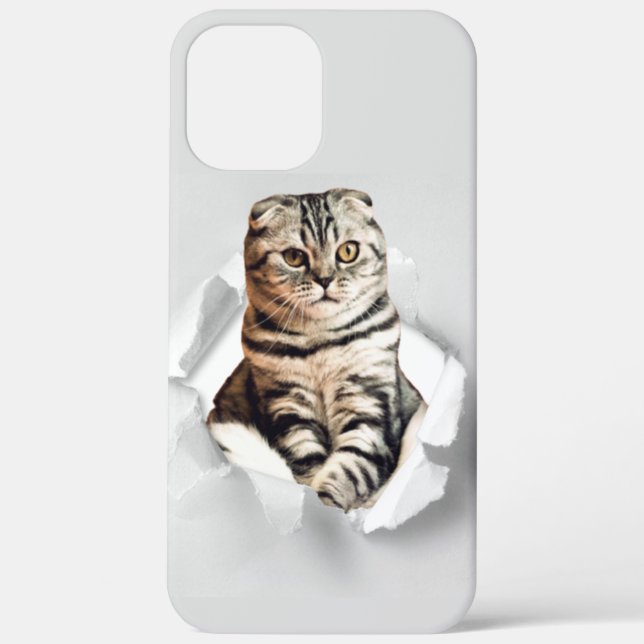 Funny Grey Cat Popping thru Torn Paper Illusion  Case-Mate iPhone Case (Back)