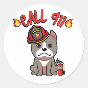 Funny Grey dog is a firefighter Classic Round Sticker