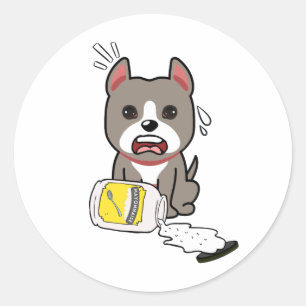 Funny grey dog spilled mayonnaise classic round sticker