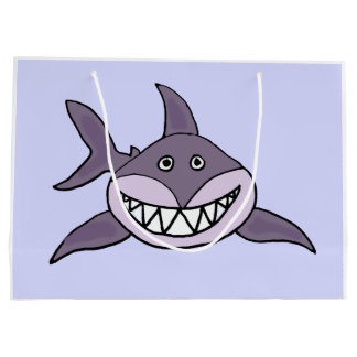 Funny Grey Grinning Shark Cartoon Large Gift Bag