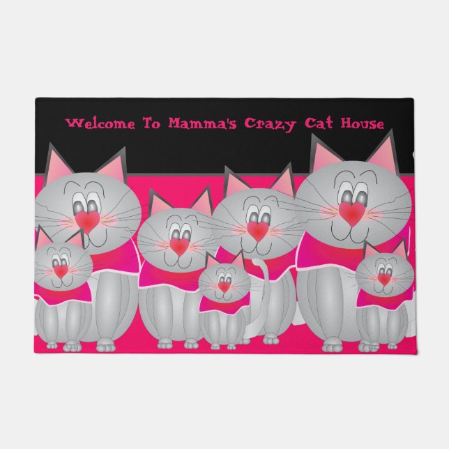 Funny Grey Kitty Cat Designed Front Doormat (Front)
