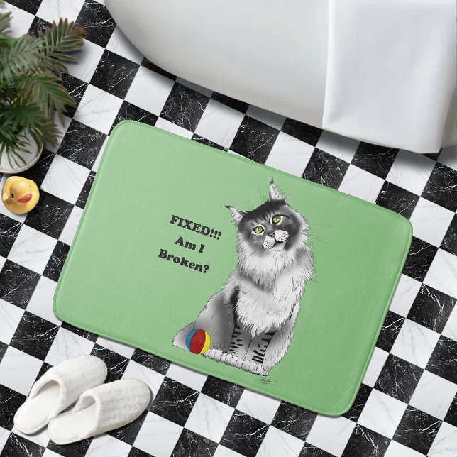 Funny Grey Maine Coon Cay Fixed  Bath Mat (Creator Uploaded)