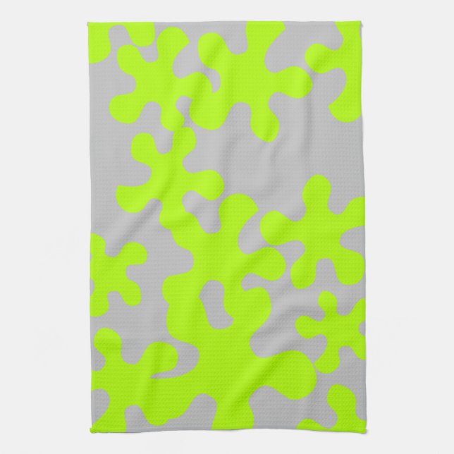 Funny grey neon green slime pattern modern tea towel (Vertical)