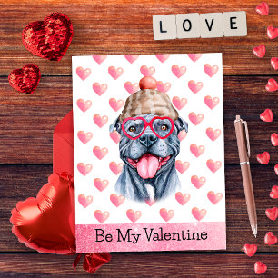 Funny Grey Pitbull Be My Valentine Dog Valentine's Holiday Postcard