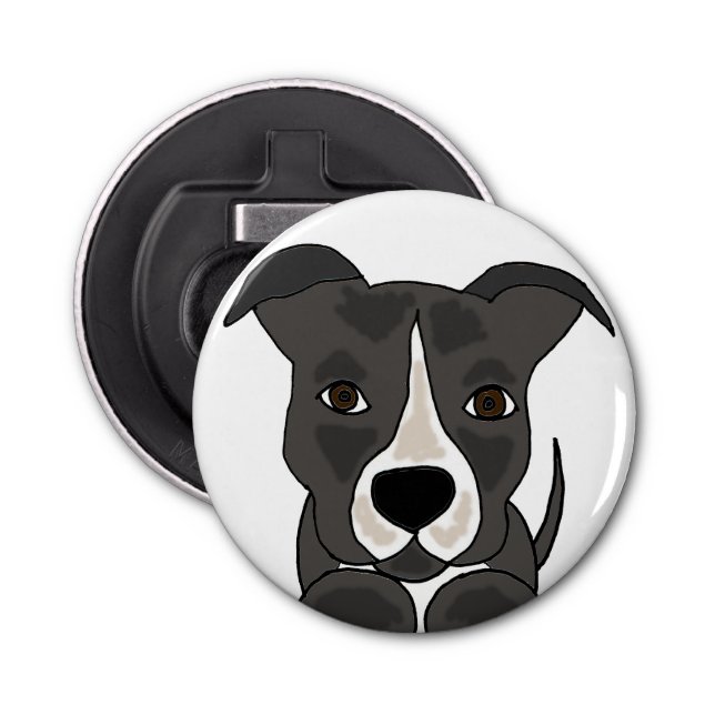 Funny Grey Pitbull Puppy Dog Bottle Opener (Front)