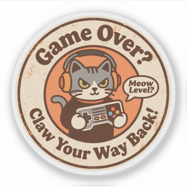Funny Grey Tabby Cat Gamer "Claw Your Way Back!" (Front)