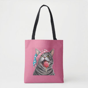 Funny Grey Tabby Cat Summer stuff Tote Bag