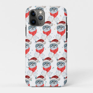 Funny Grey Tabby Cat With Santa Hat Christmas iPhone 11 Pro Case