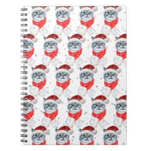 Funny Grey Tabby Cat With Santa Hat Christmas Notebook