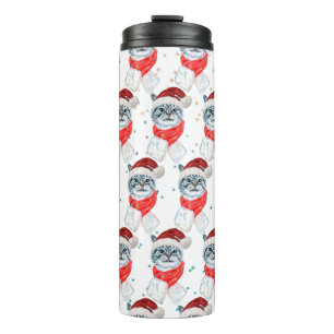 Funny Grey Tabby Cat With Santa Hat Christmas Thermal Tumbler