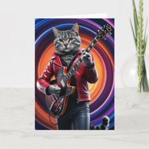 Funny Grey Tabby Rocker Card