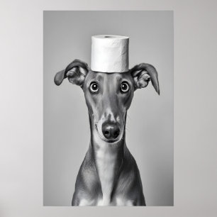Funny Greyhound Bathroom Art Print, Toilet Paper Poster