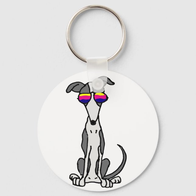 Funny Greyhound Dog in Sunglasses Key Ring (Front)