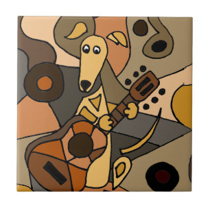 Funny Greyhound Dog Playing Guitar Abstract Tile