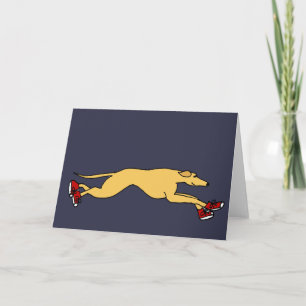 Funny Greyhound Dog Running in Red Sneakers Art Card