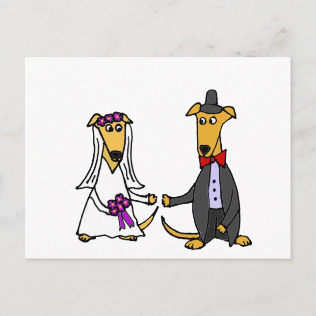 Funny Greyhound Dogs Bride and Groom Postcard (Front)