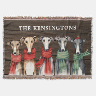 Funny Greyhound Dogs in Scarves Throw Blanket