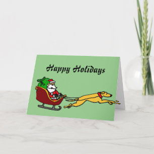 Funny Greyhound Pulling Christmas Sleigh Holiday Card