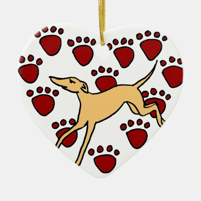 Funny Greyhound Puppy Love Ceramic Tree Decoration (Front)