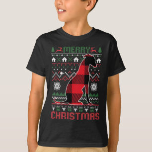 Funny Greyhound Ugly Christmas Red Plad Lights Swe T-Shirt