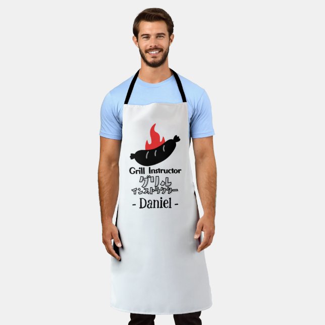Funny Grill Instructor BBQ Sausage Bold Black Apron (Worn)