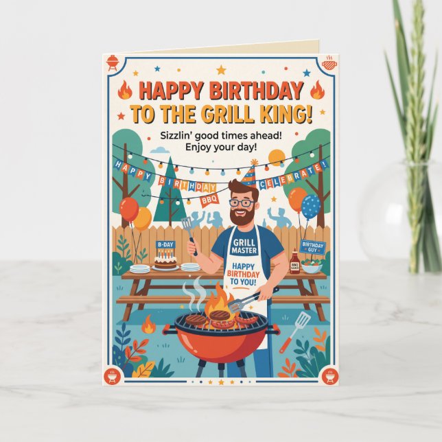 Funny Grill King BBQ Birthday Card (Front)