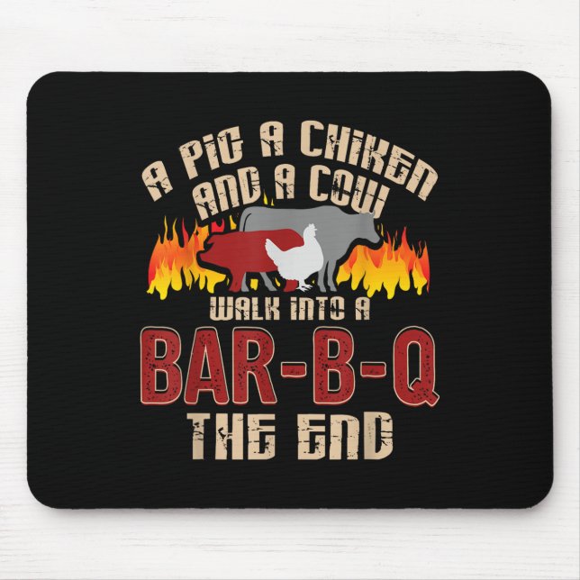 Funny Grilling Bbq Shirt Pig Chicken Cow Bbq Lover Mouse Pad (Front)