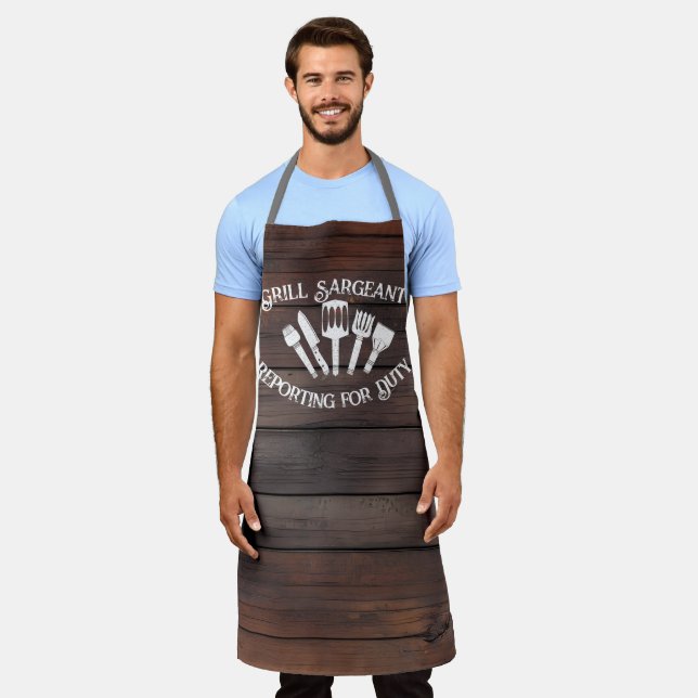 Funny Grilling Gift for Men – Grill Sargeant Apron (Worn)