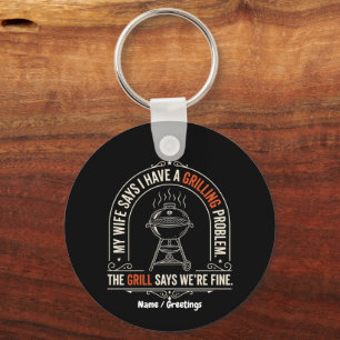Funny Grilling Problem BBQ Humour Grill Master Gif Key Ring