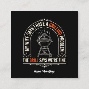 Funny Grilling Problem BBQ Humour Grill Master Gif Square Business Card