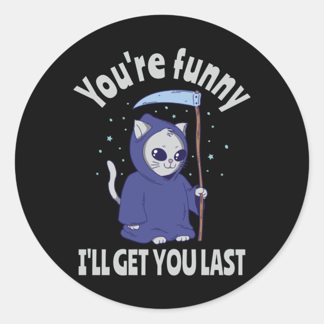 Funny Grim Reaper Cat Halloween Costume Classic Round Sticker (Front)
