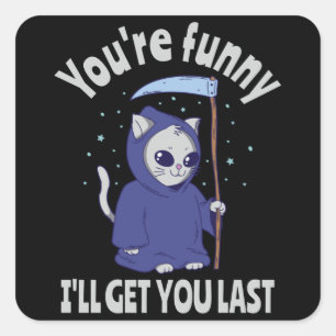 Funny Grim Reaper Cat Halloween Costume Square Sticker
