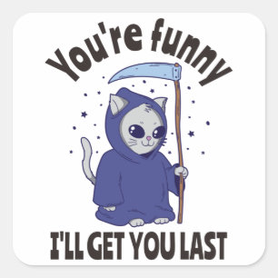 Funny Grim Reaper Cat Halloween Costume Square Sticker