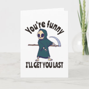 Funny Grim Reaper Skeleton Halloween Costume Card